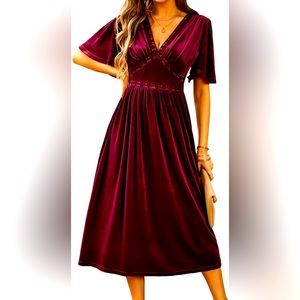 Velvet Bell Sleeve Lace Insert Dress